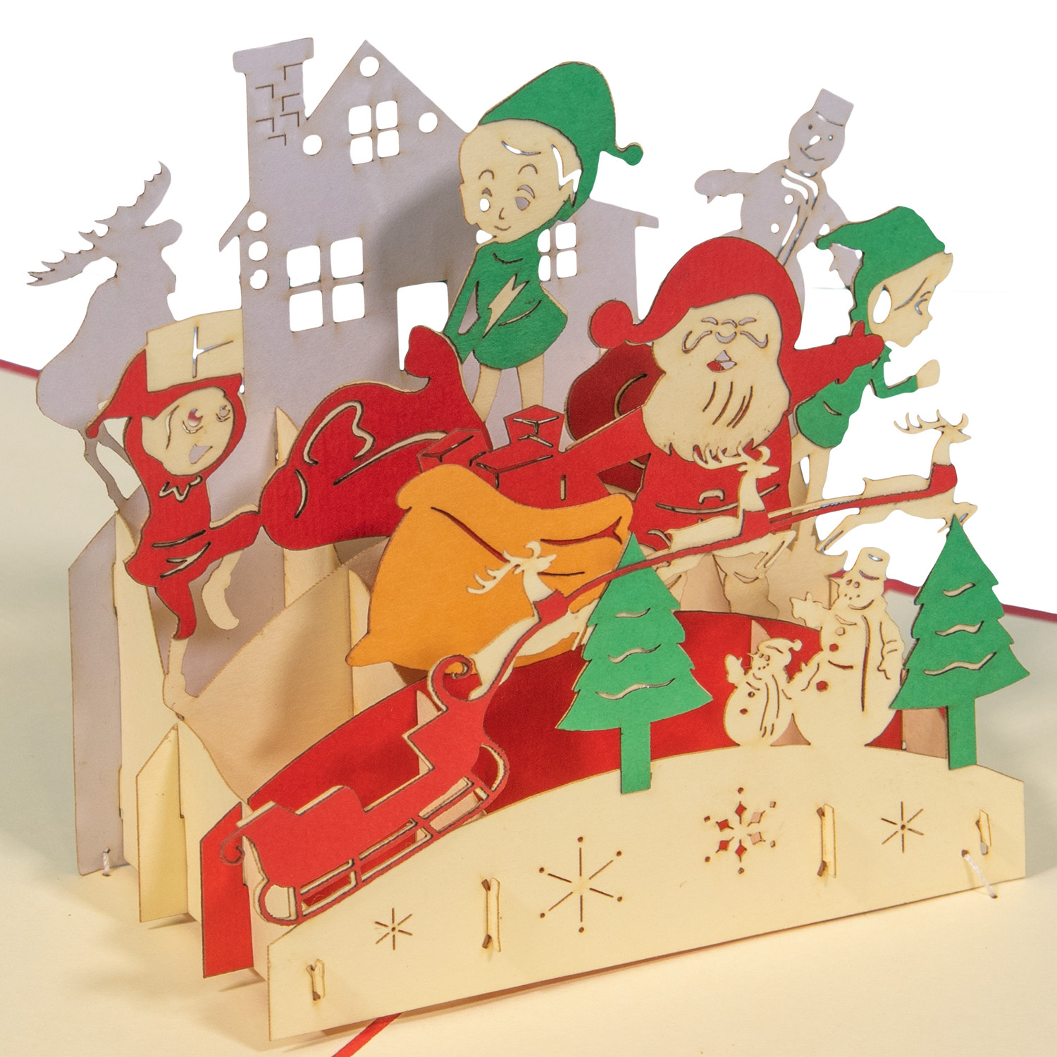 LINPOPUP Pop Up 3D Karte Weihnachtskarte  Weihnachtsmann, Elfe Wichtel Geschenke Nordpol, LIN17492, LINPopUp®, N441