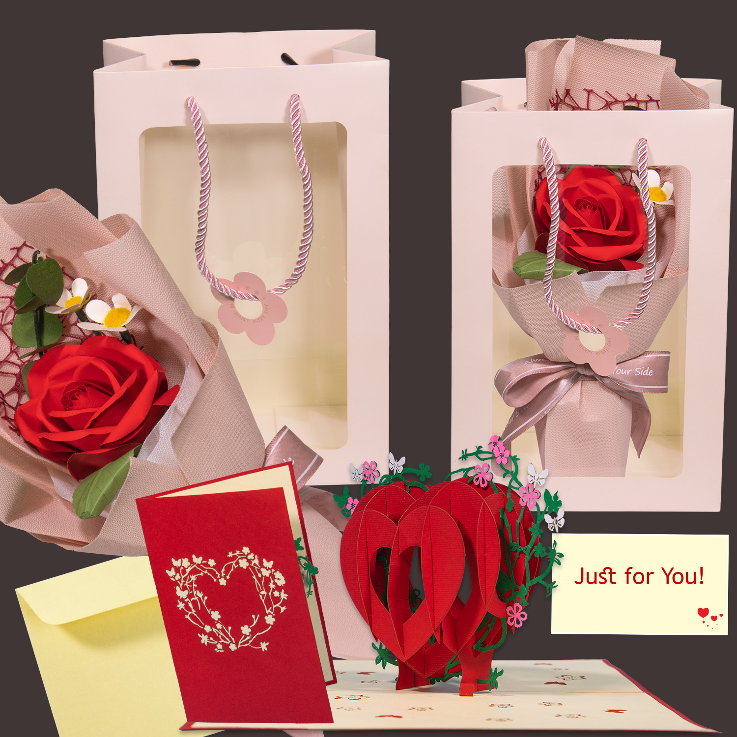 LINPOPUP LINPOPUP Love Gift Valentine's Day or for Anniversary and Wedding Anniversary - Handmade Eternal Rose with 3D - Pop - Up Card Heart made of high quality paper in an exclusive bag