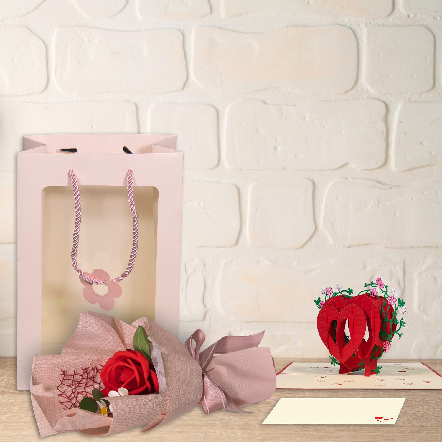 LINPOPUP LINPOPUP Love Gift Valentine's Day or for Anniversary and Wedding Anniversary - Handmade Eternal Rose with 3D - Pop - Up Card Heart made of high quality paper in an exclusive bag