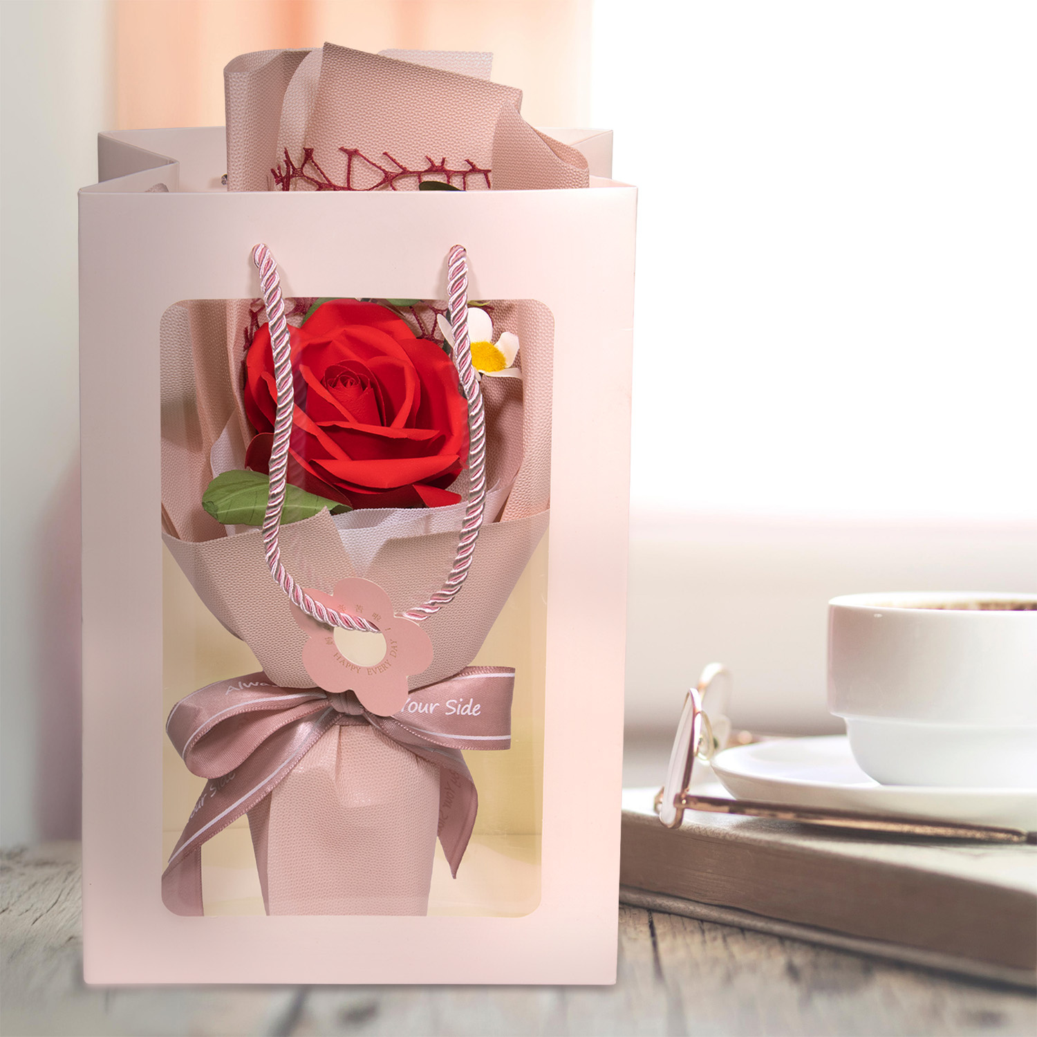 LINPOPUP LINPOPUP Love Gift Valentine's Day or for Anniversary and Wedding Anniversary - Handmade Eternal Rose with 3D - Pop - Up Card Heart made of high quality paper in an exclusive bag