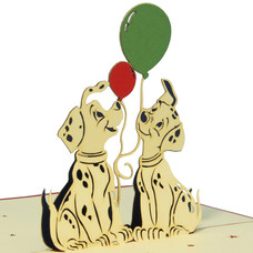 LINPOPUP Pop up card, 3D card, dog, 2 dogs with balloons, N264