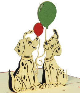 LINPOPUP Pop up card, 3D card, dog, 2 dogs with balloons, N264