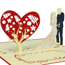 LINPOPUP Pop Up Card, 3D Card, Wedding Card, Bridal Couple Heart Tree, N312