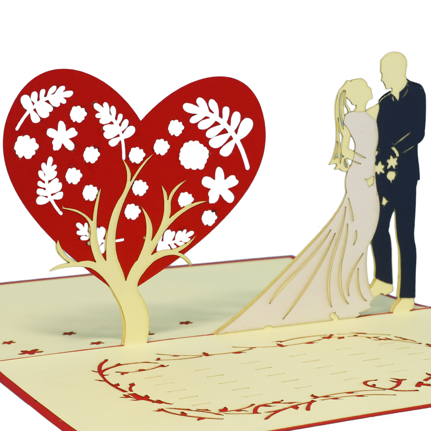 LINPOPUP Pop Up 3D Card, Wedding Card, Wedding Invitation, Bridal Couple Heart Tree, LIN17556, LINPopUp®, N312