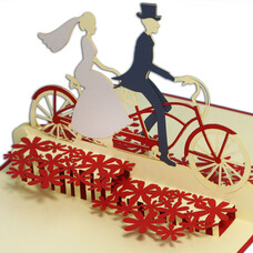 LINPOPUP Pop Up Card, 3D Card, Wedding Card, Bride and Groom, Bicycle, N88