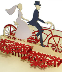 LINPOPUP Pop Up Karte, 3D Karte, Hochzeitskarte, Brautpaar, Fahrrad, N88