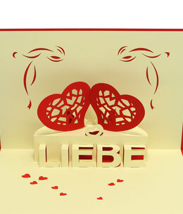 Pop Up Card, 3D Card, Valentine's Day Card, Wedding Card, Two Hearts, ``Love´´, N55