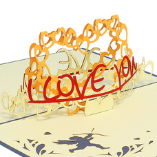 Pop Up Karte, 3D Karte, Valentinskarte, Hochzeitskarte, Herz mit rotem Schriftzug, blau, N56
