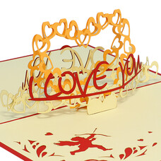 Pop Up Karte, 3D Karte, Valentinskarte, Hochzeitskarte, Herz mit rotem Schriftzug, rot, N57