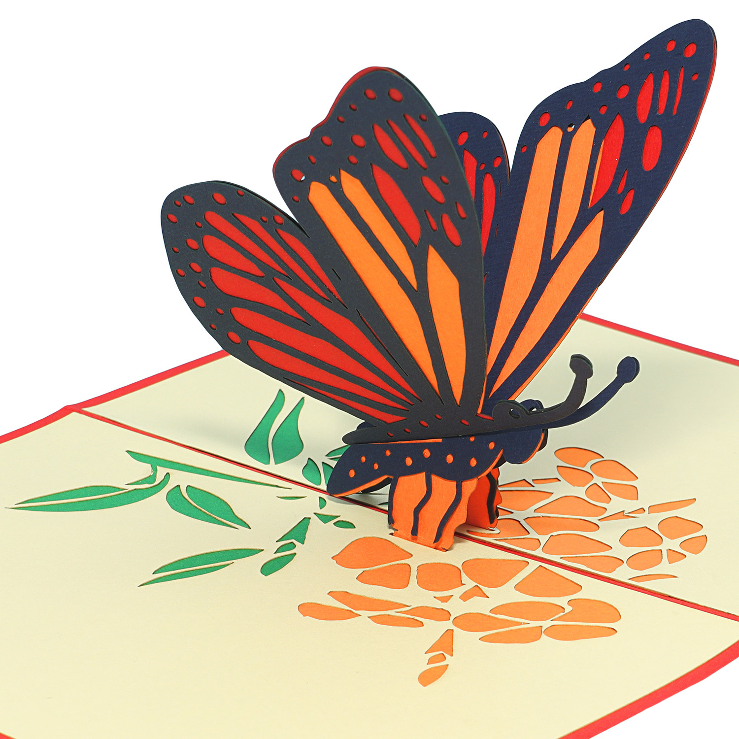 LINPOPUP Pop Up Card Flower Butterfly, Card Birthday, 3D Greetingcard Flowers, Card, Foldingcard, Birthdaycard, Good Luck, get well soon, Wellness coupon, Butterfly Red, LIN17655, LINPopUp®, N381