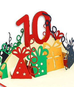 LINPOPUP Pop Up Card, 3D Card, 10th Birthday, Anniversary Number, red, N364