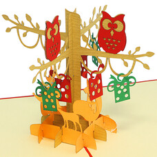 LINPOPUP Pop Up Card, 3D Card, Owls and Foxes, N298