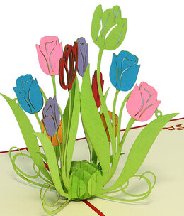 LINPOPUP Pop Up Karte, 3D Karte, Tulpen bunt, N337