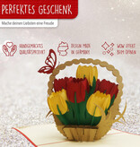 LINPOPUP Pop Up 3D Card, Birthday Card, Greeting Card Mother's Day, Tulips, Tulip Basket, LIN17573, LINPopUp®, N322