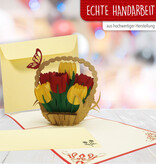 LINPOPUP Pop Up 3D Karte, Geburtstagskarte, Muttertag, Tulpen, Tulpenkorb, LIN17573, LINPopUp®, N322