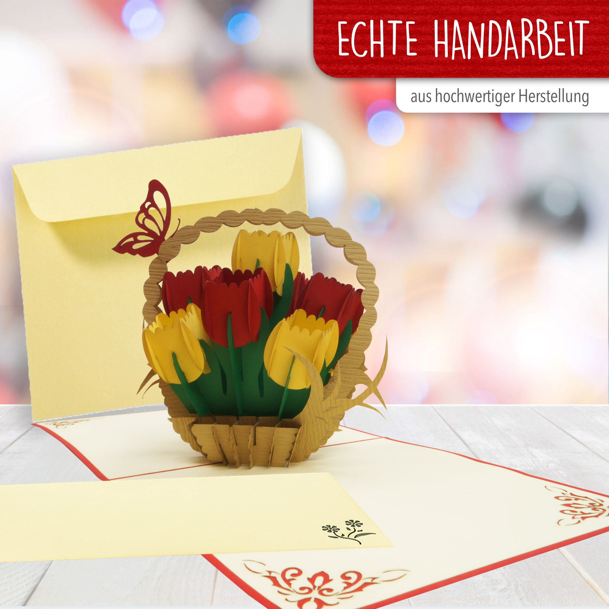 LINPOPUP Pop Up 3D Karte, Geburtstagskarte, Muttertag, Tulpen, Tulpenkorb, LIN17573, LINPopUp®, N322