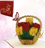 LINPOPUP Pop Up 3D Card, Birthday Card, Greeting Card Mother's Day, Tulips, Tulip Basket, LIN17573, LINPopUp®, N322