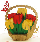 LINPOPUP Pop Up 3D Karte, Geburtstagskarte, Muttertag, Tulpen, Tulpenkorb, LIN17573, LINPopUp®, N322