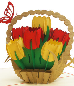 LINPOPUP Pop Up Card, 3D Card, Tulips, Tulip Basket, N322