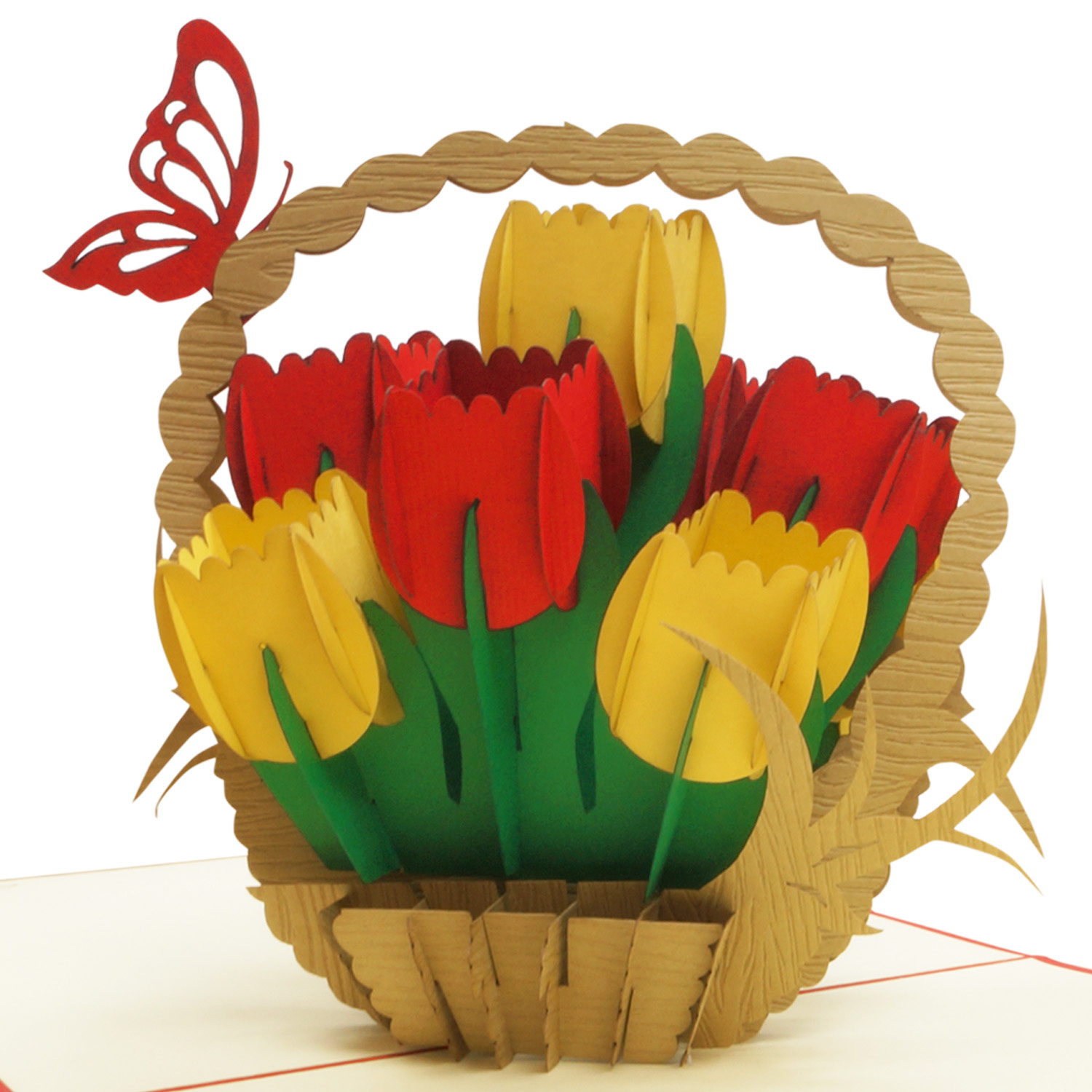 LINPOPUP Pop Up 3D Card, Birthday Card, Greeting Card Mother's Day, Tulips, Tulip Basket, LIN17573, LINPopUp®, N322