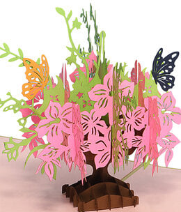 LINPOPUP Pop Up Karte, 3D Karte, Rosa Blumen Vase, N379