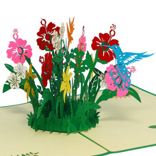 LINPOPUP Pop Up Card, 3D Card, Bird, Hibiscus, Flowers, N375