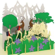 LINPOPUP Pop Up Card, 3D Card, Nature, Deer, Hiking Voucher, N377