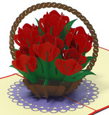 LINPOPUP POP UP Card - Roses - 3D Flower Basket Birthday Card - Wedding - Mother's Day - Anniversary - Gift - Greeting Card with Floral Motif - Folding Card Red, LIN17752, LINPopUp®, N720