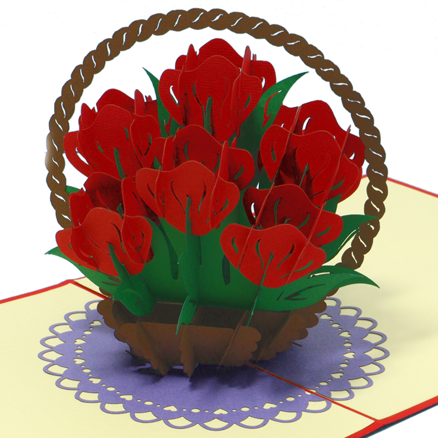 LINPOPUP POP UP Card - Roses - 3D Flower Basket Birthday Card - Wedding - Mother's Day - Anniversary - Gift - Greeting Card with Floral Motif - Folding Card Red, LIN17752, LINPopUp®, N720