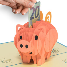 LINPOPUP Pop Up Card, 3D Card, Birthday Card, Gift Certificate, Pig, Piggy Bank, N41