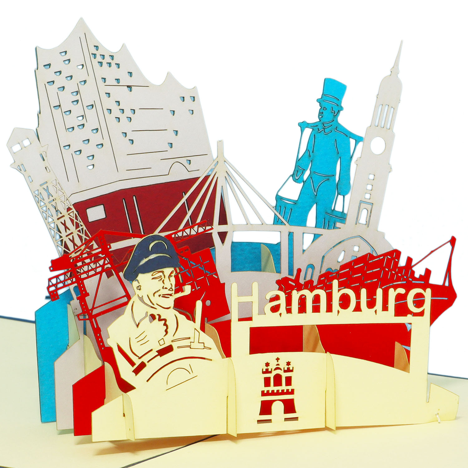 LINPOPUP Pop Up 3D Karte, Glückwunschkarte, Reisegutschein, Hamburg, LINPopUp®, N193