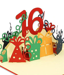 LINPOPUP Pop Up Card, 3D Card, 16th Birthday, Anniversary Number, red, N365