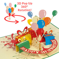 LINPOPUP Pop up card, 3D card, birthday card, spinning balloons, GREEN