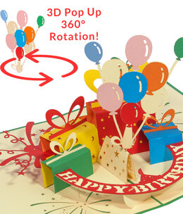 LINPOPUP Pop up card, 3D card, birthday card, spinning balloons, GREEN