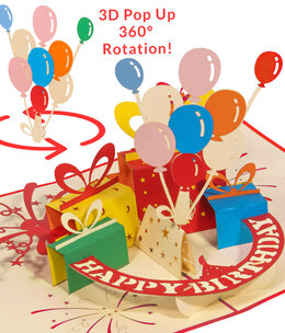 LINPOPUP Pop up card, 3D card, birthday card, spinning balloons - RED