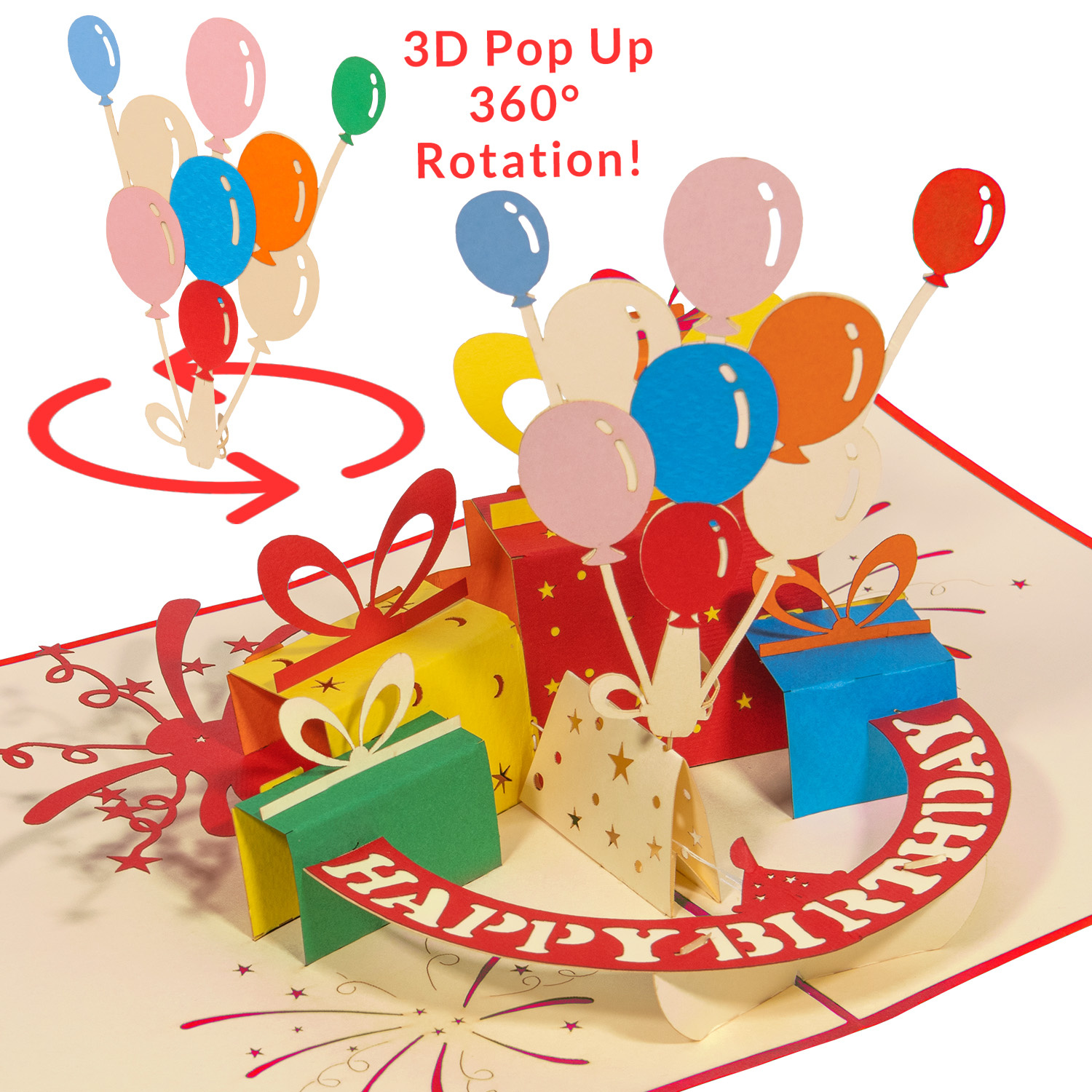 LINPOPUP Pop Up Karte Geburtstag, Geburtstagskarte mit Luftballons, Geschenke, LINPopUp®, LIN17838,  N188