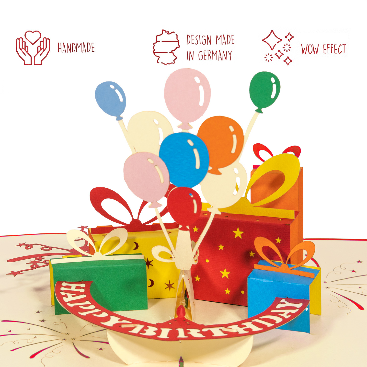 LINPOPUP Pop Up Karte Geburtstag, Geburtstagskarte mit Luftballons, Geschenke, LINPopUp®, LIN17838,  N188