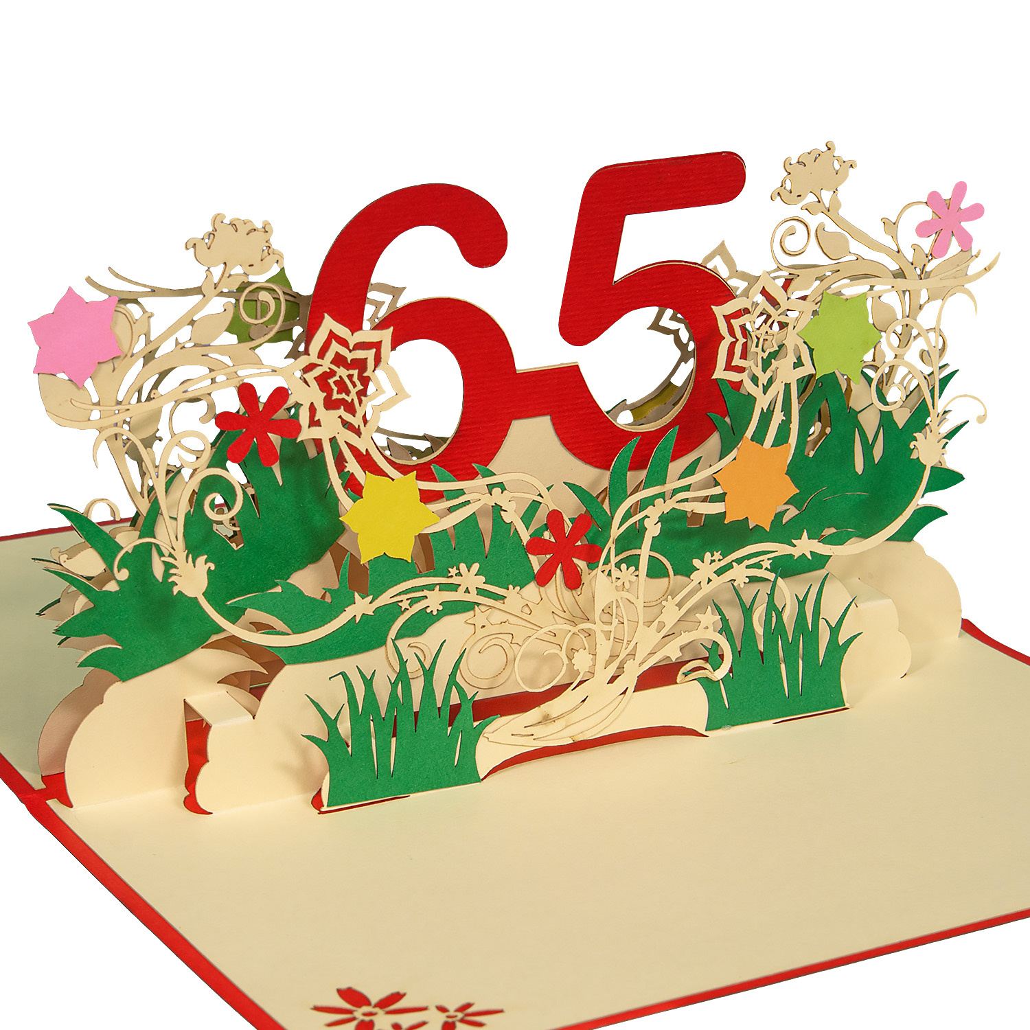 LINPOPUP Pop Up Karte Geburtstag, Geburtstag Gutschein, Geburtstagsgeschenke für Frau, Geburtstagseinladung, LINPOPUP®, LIN17846, Klappkarte 3D, Jubiläum, 65, Blumen Pop Up, N324