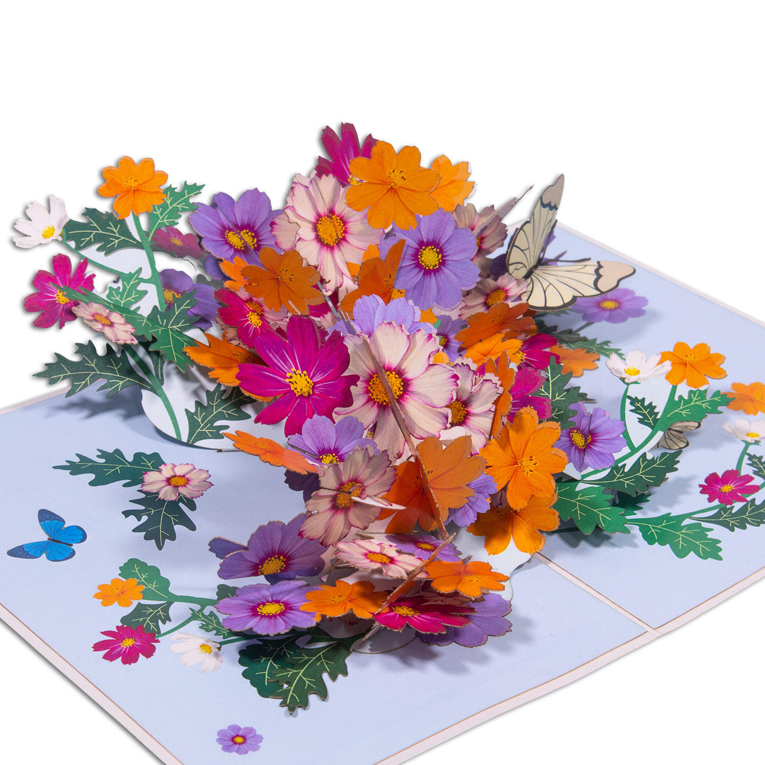 LINPOPUP Pop up card flowers, flower card, flower bouquet pop-up, greeting cards flowers, 3D folding card, Mother's Day card, farewell, birthday card, get well soon, flower meadow with butterflies, LIN17833, LINPopUp®, N190