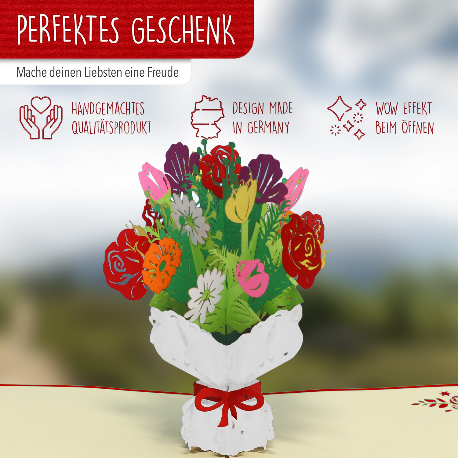 LINPOPUP Pop Up Karte Blumen, Blumenkarten,Blumenstrauß Pop-Up, Grußkarten, Klappkarte, Muttertagskarte, Abschied, Geburtstagskarte, Gute Besserung, Blumenstrauß, LIN17768, LINPopUp®, N508