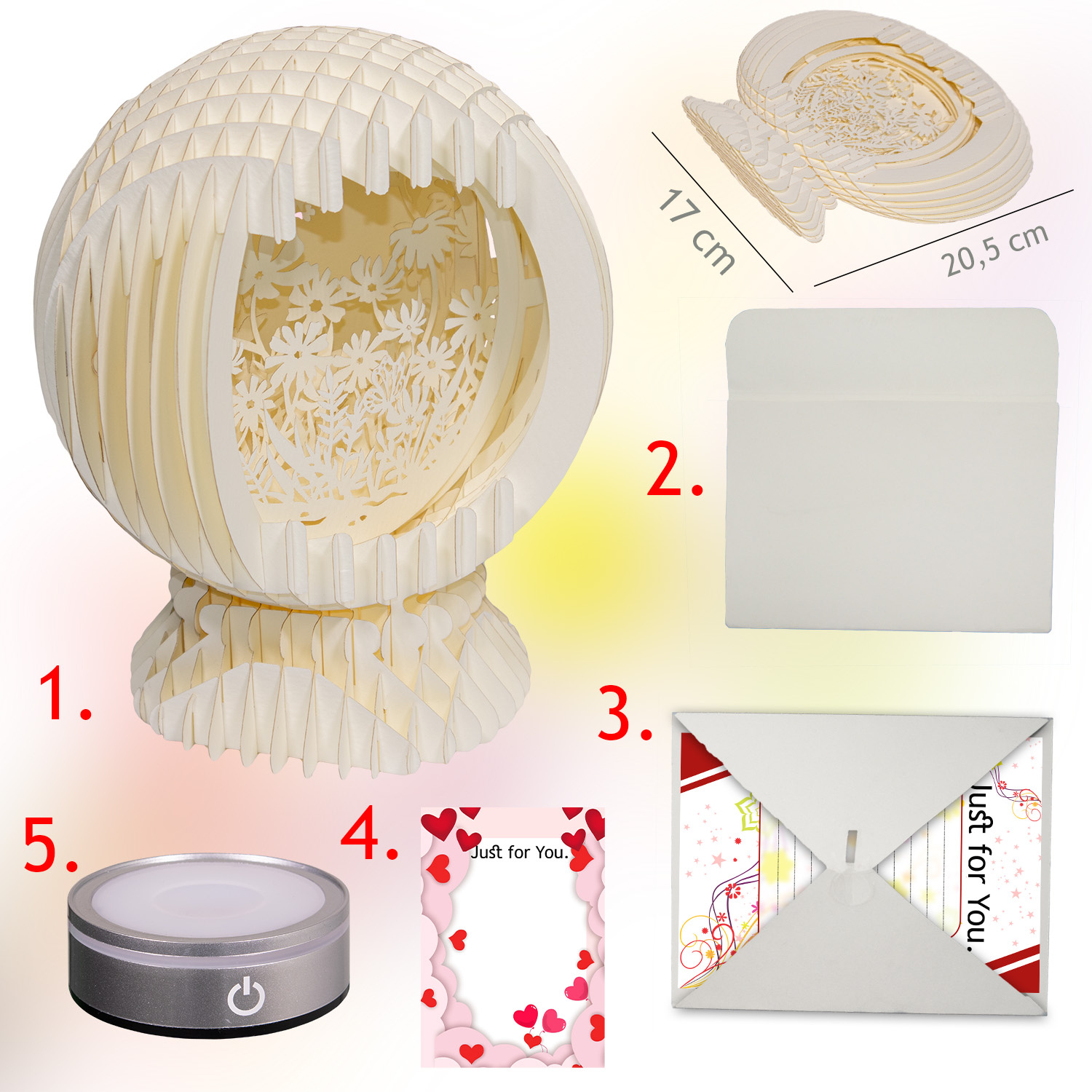 MAGICPAPER® LINPOPUP MagicPaper, Pop-Up Blumenkugel, Geschenk zum Geburtstag, Muttertag, Jahrestag, Abschied - Mit LED