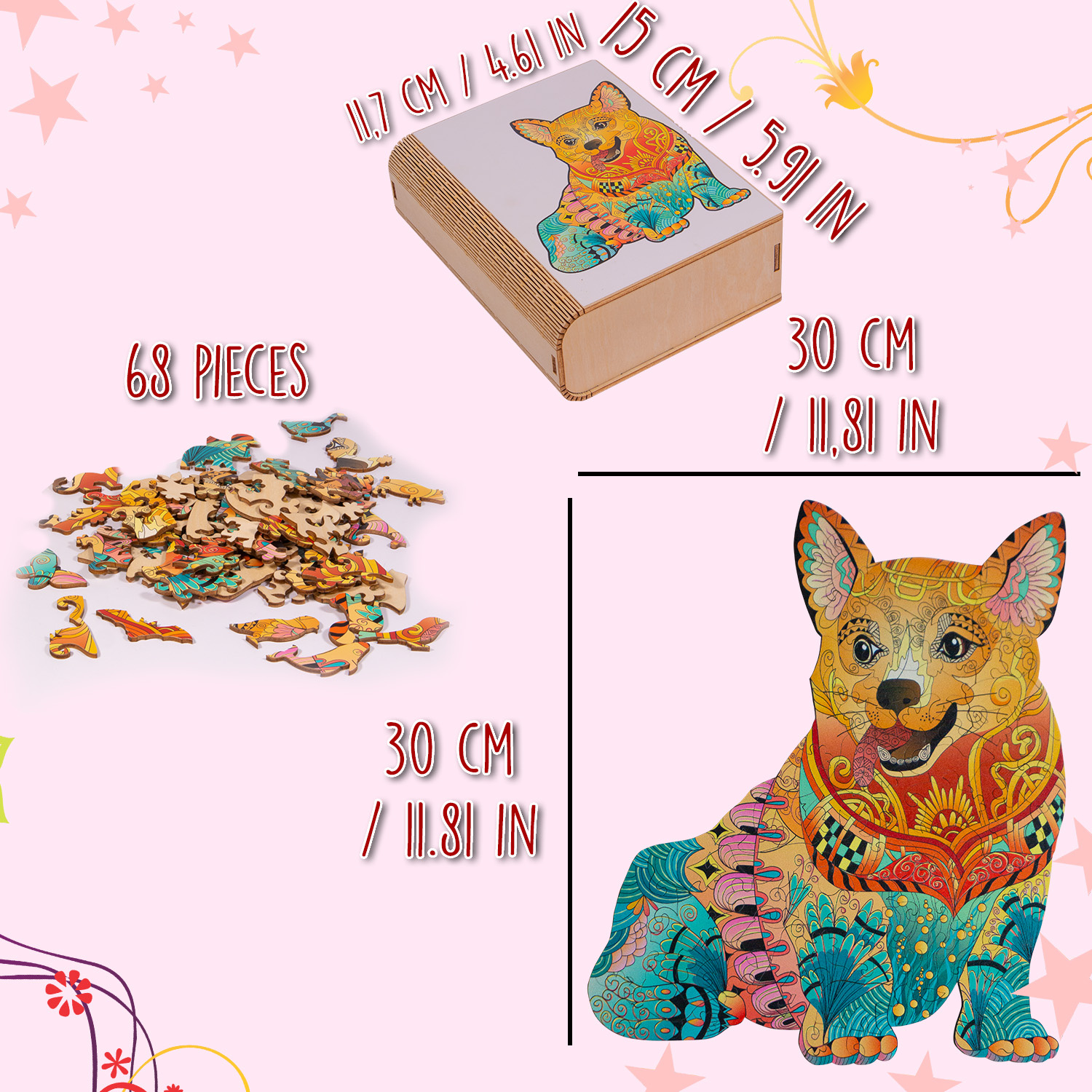 MagicWood Holzpuzzle für Erwachsene und Kinder, mit einzigartigen Tierform Puzzleteile, mit hochwertigem Geschenkbox aus Holz, als Geschenk zum Geburtstag, zur Einschulung, Holz Puzzle Hund, N002