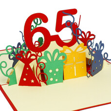 LINPOPUP Pop Up Card, 3D Card, 65th Birthday, Anniversary Number, red, N226