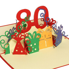 LINPOPUP Pop Up Card, 3D Card, 80th Birthday, Anniversary Number, red, N203