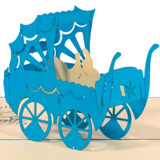 LINPOPUP Pop Up Card, 3D Card, Stroller, blue, N89