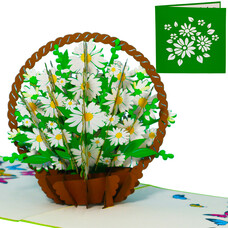 LINPOPUP Pop Up Karte, 3D Karte, Blumenkorb, Margeriten, N504