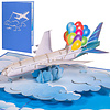 LINPOPUP LINPOPUP® 3D Pop Up Karte Flugzeug mit Luftballons – Handgemachte Grußkarte zum Geburtstag, Reise & Abschied, Glückwunschkarte mit Umschlag, N163