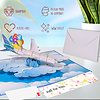 LINPOPUP LINPOPUP® 3D Pop Up Karte Flugzeug mit Luftballons – Handgemachte Grußkarte zum Geburtstag, Reise & Abschied, Glückwunschkarte mit Umschlag, N163