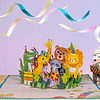 LINPOPUP LINPopUp® 3D Pop Up Karte Dschungeltiere Party – Lustige Geburtstagskarte für Kinder, Handgemachte Grußkarte mit Tieren & Ballons, inklusive Umschlag – Happy Birthday Karte, Zoo Gutschein, N227