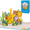 LINPOPUP LINPopUp® 3D Pop Up Karte Dschungeltiere Party – Lustige Geburtstagskarte für Kinder, Handgemachte Grußkarte mit Tieren & Ballons, inklusive Umschlag – Happy Birthday Karte, Zoo Gutschein, N227